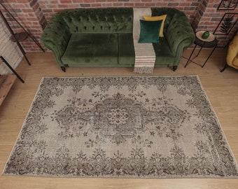 5x10 Turkish wool rug, hand woven rug, area rug, 5'4" X 9'6" retro rug, D57N4344