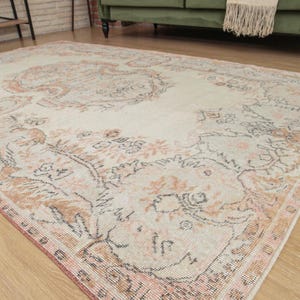 6x9 Handmade Vintage rug , Beige orange  rug , Wool Area Rug , 5&#39;7&quot; X 8&#39;11&quot; Rustic Rug D30N2967
