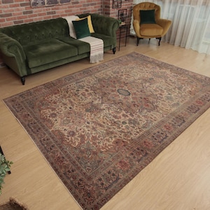 6x10 handmade bedroom  rug,rustic Turkish rug,  6&#39;5&quot; X 9&#39;6&quot; 70&#39;s living room  rug, D110N8350