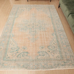 6x9 distressed Turkish rug  , retro orange  rug, 6&#39;3&quot; X 8&#39;6&quot;wool  rug, D64N5487
