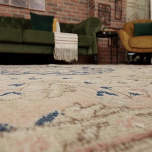 7x9 rug for living room, handmade beige blue pink rug, 6&#39;9&quot; X 8&#39;10&quot; woven bedroom rug, D131N1253