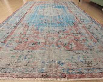 5x8 rustic area rug, handmade rug, red blue rug, 5'4" X 8'4"  Boho rug D40N4020