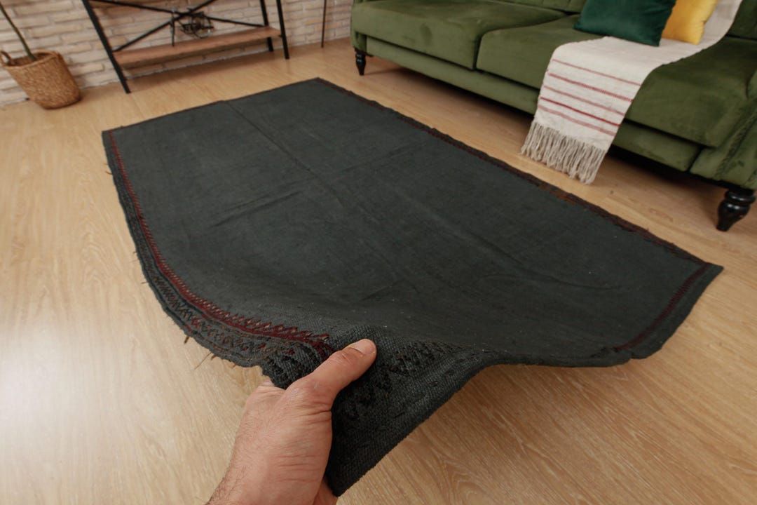 4x8 Bohemian Bedroom Rug, Charcoal Hemp, Embroidered Rug , 4'5