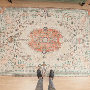 6x9 abstract vintage rug, bedroom rug, 6&#39;5&quot; X 9&#39; retro  bed plan rug, D64N5494