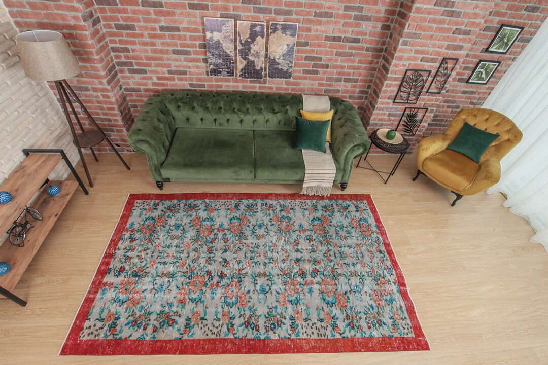 5x9 Floral Art Deco Area Rug Handmade Vintage Etsy