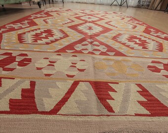 Geometric Turkish bedroom carpet , 5'11" X 8'2"  Flat woven living room rug , D21N2531