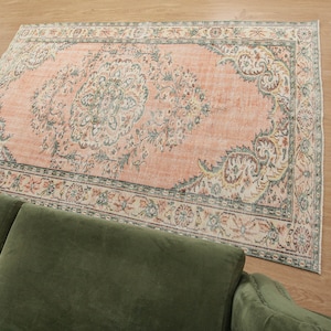 6x9 Living Room  Orange Beige  Vintage Rug ,5&#39;7&quot; X 8&#39;10&quot;  Beige Orange Turkish Rug    D25N2950