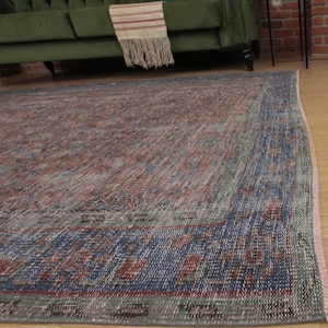 6x9 vintage dining room rug, red blue rug, Living room rug,5&#39;9&quot; X 9&#39;1&quot; Handmade rug D53N4293