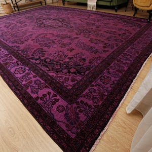 Vintage oriental living room rug ,  9'9" X 13'9" pastel Purple brown bedroom carpet  D159N9683