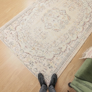 6x9 kitchen rug, Beige Handmade Turkish Rug, 5&#39;8&quot; X 8&#39;10&quot; area rug  D47N3282
