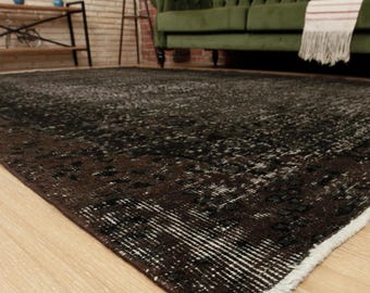 distressed black brown grey dark deco vintage bedroom carpet, 6'3" X 9'6" Area Rug D118N7457