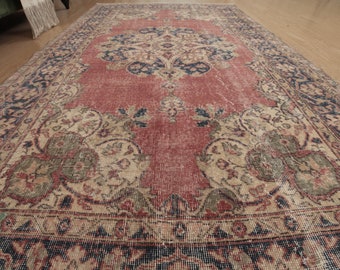 5x8 distressed dining room rug, retro kitchen rug, 4'9" x 7'11" area rug, D92N7665