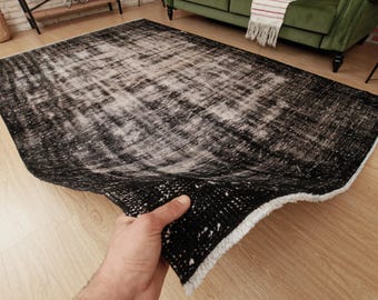 faded  black bedroom rug, dark deco office carpet  6'6" X 9'8" , D138N9152