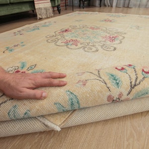 6x9 Abstract Floral Area Rug, Modern  Pastel  Rug, 6&#39; X 9&#39;2&quot; beige rug  D33N3043
