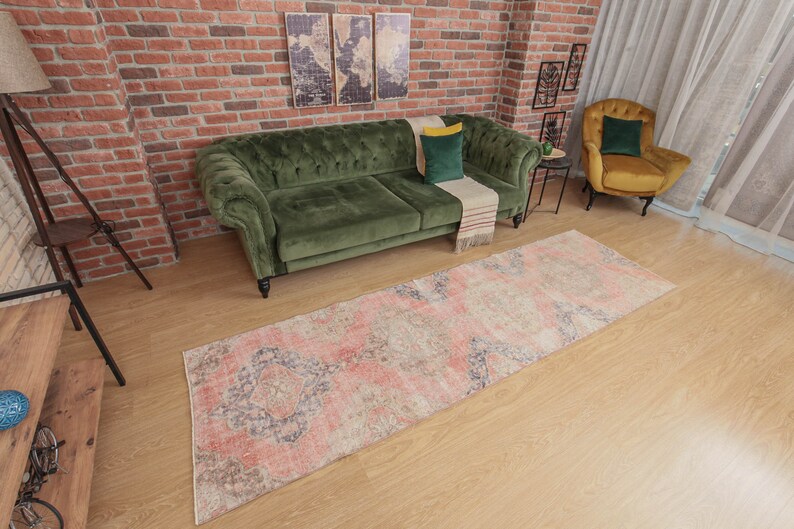 3x10 Vintage Red Beige Blue Runner Rug , 2'11 X 10'hallway Rug D39N3410