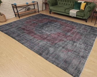 distressed Turkish area rug,  7'3" X 10'8" Antique living room carpet  D67N5301