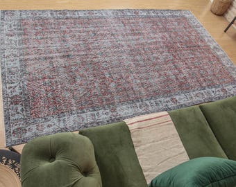 hand woven faded red bed plan rug  , 6' X 9'6"  Turkish bedroom carpet  D40N4019