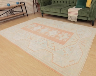 vintage geometric bedroom rug, 5'3" X 7'10" oriental bedroom carpet , D52N4129