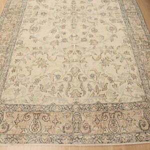 7x10 rug for living room, Turkish area rug, 6&#39;9&quot; X 10&#39;4&quot; beige bed plan rug, D101N7358