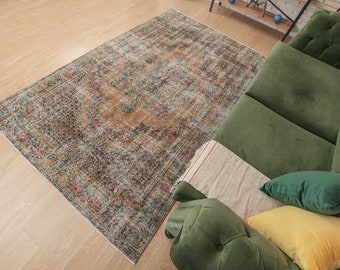 6x9 Oriental Floral Area Rug, Colorful Bedroom  Rug ,5'7" x 8'9" Vintage Turkish Living Room rug D2N2156