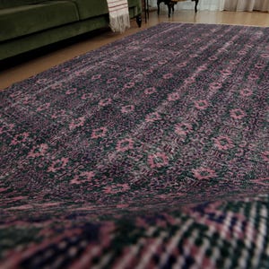 6x10 wool green pink rug, vintage bedroom rug, 5&#39;10&quot; X 9&#39;8&quot;  Living Room rug  D129N8974
