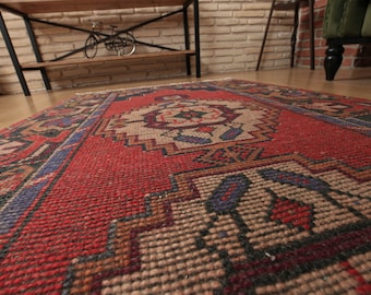 3x9 oriental corridor rug, Turkish kitchen runner,  2&#39;11&quot; X 9&#39;4&quot; retro hallway rug, D104N7575