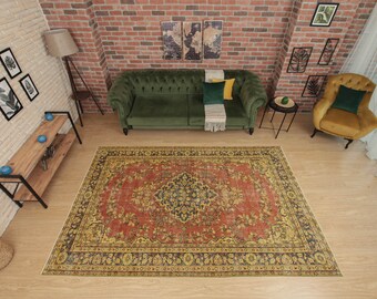6x10 rustic area rug, rug for living room , retro rug , 6'1" X 9'8" vintage carpet D67N5335