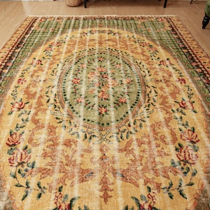 7x10 bohemian floral area rug, retro living room  rug, 6&#39;9&quot; X 9&#39;6&quot;  bedroom rug, D147N9303