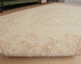 hand woven beige Area Rug, 5'10" X 9'7"  Dining Room Carpet  D77N5783