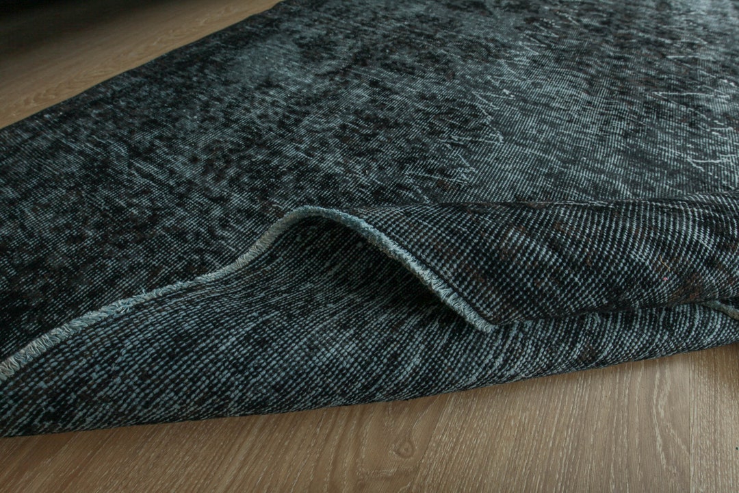 5x8 Dark Deco Rug, Simple Pattern Black Carpet, Black Faded Kitchen Rug ...