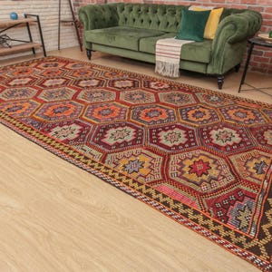 6x12  bohemian rug, Geometric embroidered  Antique Kilim Rug , Turkish Kilim , 5&#39;6&quot; x 12&#39;   Kilim Rug , D58N4600