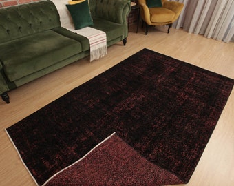 5x8 dark deco area rug, bedroom rug, 4'9" X 8'1"  black red boho rug, D100N8173