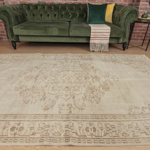 5x9 beige Area Rug, Dining Room rug, 4&#39;9&quot; X 8&#39;8&quot;  Living Room Beige Rug, retro Rug D33N419