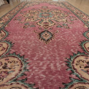 5x9 handmade dining room rug, pink beige bedroom rug, 5&#39; X 9&#39;1&quot; area rug, D85N7400