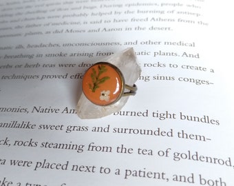 Adjustable One of a kind, Handmade Bronze Resin Pressed Wildflower  Ring