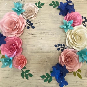Set of 14 Paper Flowers, nursery decor, wall decor, wedding decor, baby shower