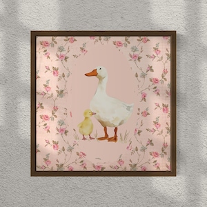 vintage mother duck Square Print, INSTANT Digital Downloadable Wall Art, Trendy Decor, illustration, Print on Demand, Cottagecore