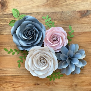 Set di 4 rose/fiori di carta, decorazioni per la cameretta dei bambini, decorazioni da parete, decorazioni per matrimoni, baby shower