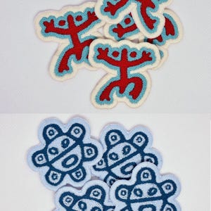 Puerto Rico Coqui Flag, Sol Taino, Coqui Taino, Taino Sun Patch Embroidered Sew-On/Iron-On/Velcro 1 Sun & 1 Coquí(wht)
