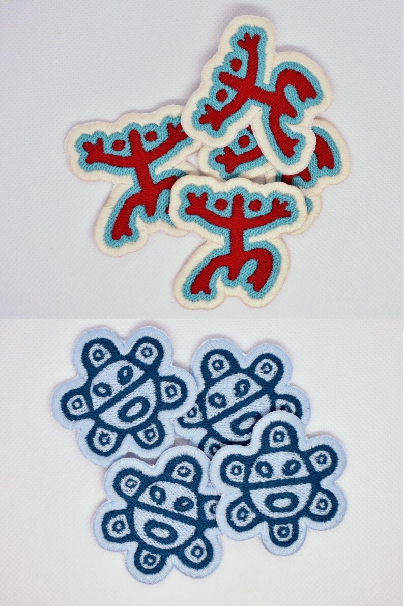 Puerto Rico Coqui Flag, Sol Taino, Coqui Taino, Taino Sun Patch Embroidered Sew-On/Iron-On/Velcro 1 Sun & 1 Coquí(wht)
