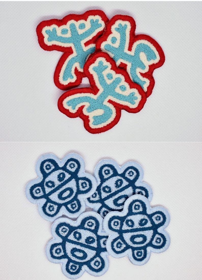 Puerto Rico Coqui Flag, Sol Taino, Coqui Taino, Taino Sun Patch Embroidered Sew-On/Iron-On/Velcro 1 Sun & 1 Coquí(red)