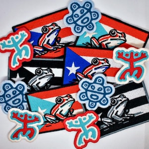 Puerto Rico Coqui Flag, Sol Taino, Coqui Taino, Taino Sun Patch Embroidered Sew-On/Iron-On/Velcro