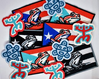 Puerto Rico Coqui Flag, Sol Taino, Coqui Taino, Taino Sun Patch Embroidered Sew-On/Iron-On/Velcro