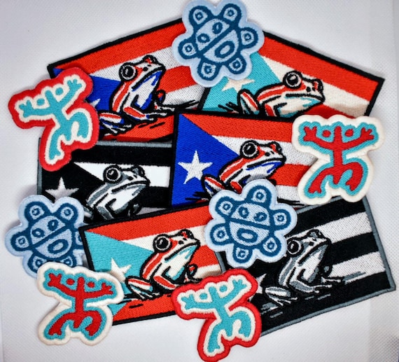 Puerto Rico Coqui Flag, Sol Taino, Coqui Taino, Taino Sun Patch Embroidered Sew-On/Iron-On/Velcro