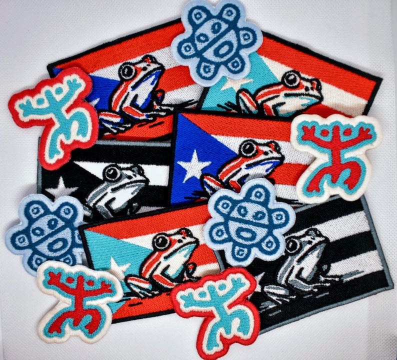 Puerto Rico Coqui Flag, Sol Taino, Coqui Taino, Taino Sun Patch Embroidered Sew-On/Iron-On/Velcro image 1