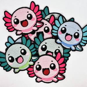 Abe the Axo-lot-of-Cuteness! - Kawaii Baby Axolotl Sew-On Patch: Pink, Blue, Green