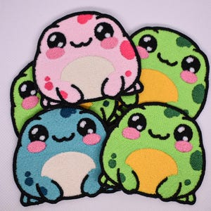Mochi Frog Patch – Cute Chubby Frog Sew-On Patch | Matte Thread | Green, Pink, Blue, Yellow | Kawaii Animal Patch