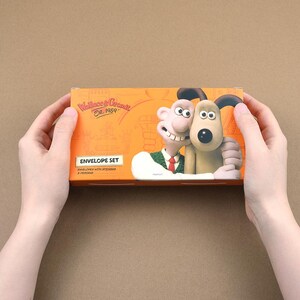 Wallace and Gromit Envelope Set – 56 Cartoon Envelopes + 4 Sticker Sheets | Fun Korean Stationery Gift Box for Journaling & Pen Pals