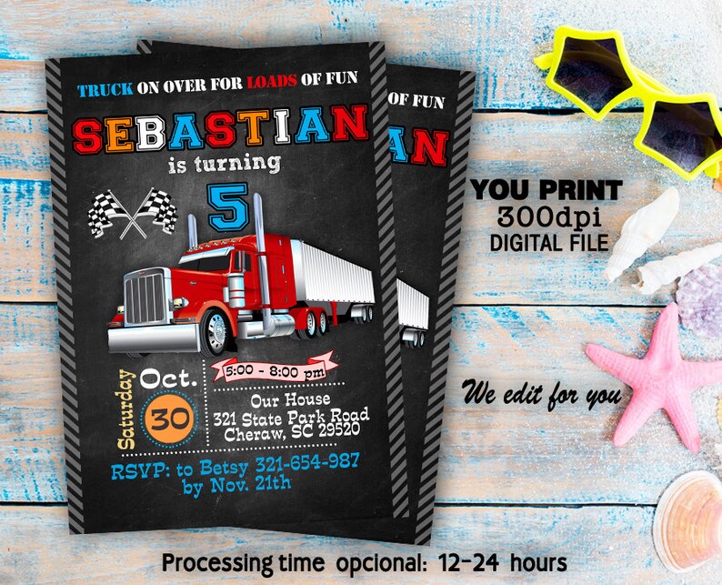 Semi Truck Invitation Semi Truck Birthday Party Semi Truck Etsy