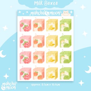 Fruit Milk Boxes Sticker Sheet | Cute Sticker Sheets | Aesthetic Stickers for Journals, Planners Scrapbooking | Deco Stickers